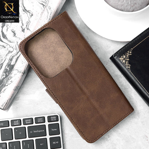 Infinix Hot 40 Pro Cover - Dark Brown - Premium PU Leather Magnetic Flip Book Card Slots Wallet Soft Case