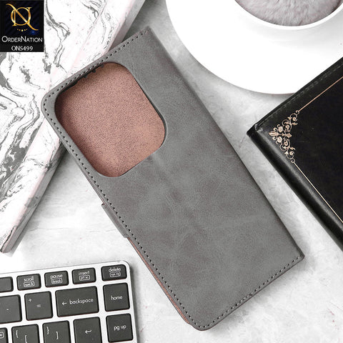 Infinix Hot 40 Pro Cover - Gray - Premium PU Leather Magnetic Flip Book Card Slots Wallet Soft Case