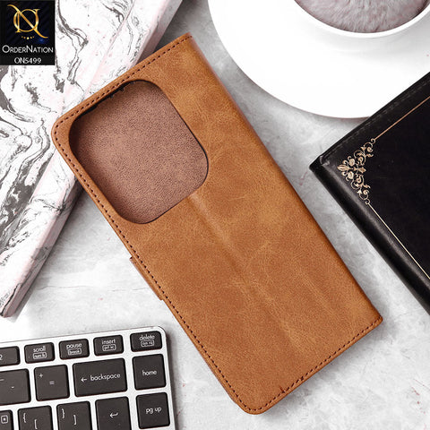 Infinix Hot 40 Pro Cover - Light Brown - Premium PU Leather Magnetic Flip Book Card Slots Wallet Soft Case
