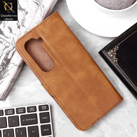 Infinix Hot 50 Pro Plus Cover - Light Brown - Premium PU Leather Magnetic Flip Book Card Slots Wallet Soft Case