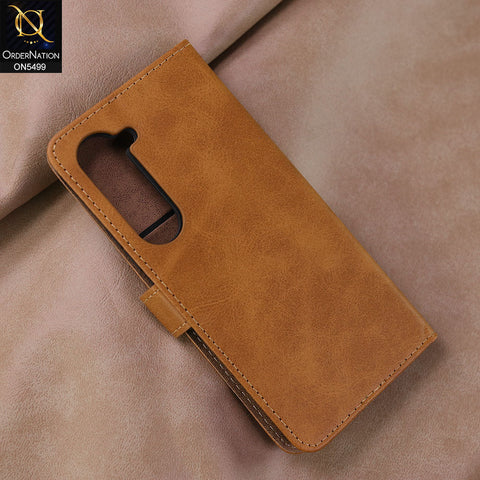 Infinix Hot 60 Pro Cover - Light Brown -  Premium PU Leather Magnetic Flip Book Card Slots Wallet Soft Case