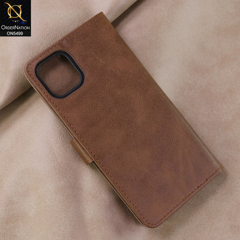 iPhone 12 Pro Max Cover - Dark Brown -  Premium PU Leather Magnetic Flip Book Card Slots Wallet Soft Case
