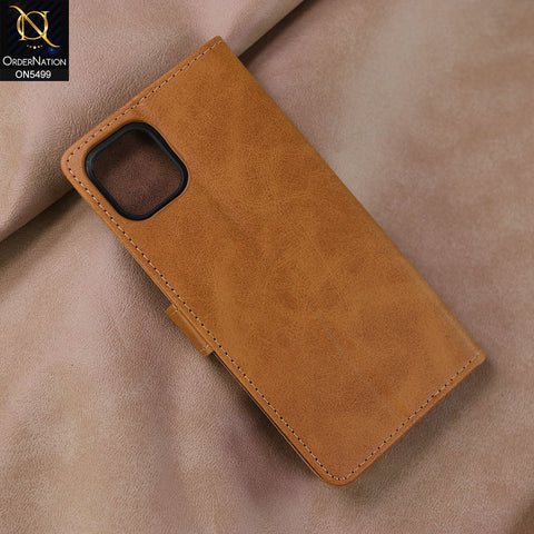iPhone 12 Pro Max Cover - Light Brown -  Premium PU Leather Magnetic Flip Book Card Slots Wallet Soft Case