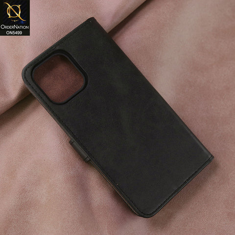 iPhone 13 Pro Max Cover - Black -  Premium PU Leather Magnetic Flip Book Card Slots Wallet Soft Case