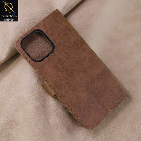 iPhone 13 Pro Max Cover - Dark Brown -  Premium PU Leather Magnetic Flip Book Card Slots Wallet Soft Case