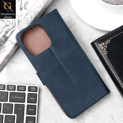 iPhone 14 Pro Max Cover - Blue - Premium PU Leather Magnetic Flip Book Card Slots Wallet Soft Case