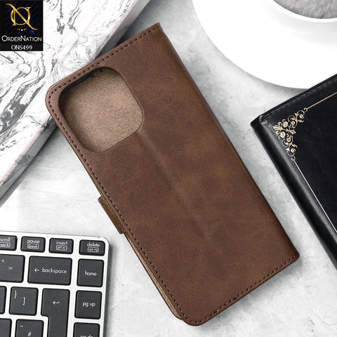 iPhone 14 Pro Max Cover - Dark Brown - Premium PU Leather Magnetic Flip Book Card Slots Wallet Soft Case