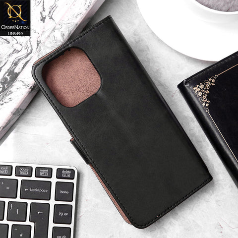 iPhone 15 Pro Max Cover - Black - Premium PU Leather Magnetic Flip Book Card Slots Wallet Soft Case