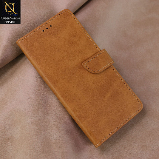 Infinix Hot 60 4G Cover - Light Brown -  Premium PU Leather Magnetic Flip Book Card Slots Wallet Soft Case