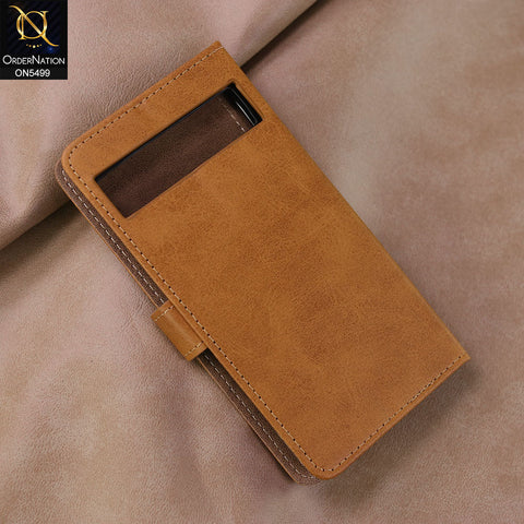 Google Pixel 6 Cover - Light Brown -  Premium PU Leather Magnetic Flip Book Card Slots Wallet Soft Case
