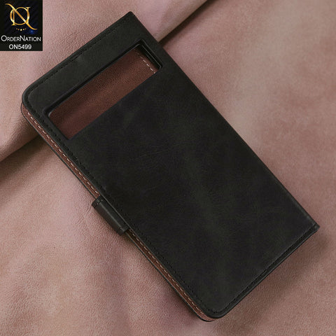 Google Pixel 6a Cover - Black -  Premium PU Leather Magnetic Flip Book Card Slots Wallet Soft Case