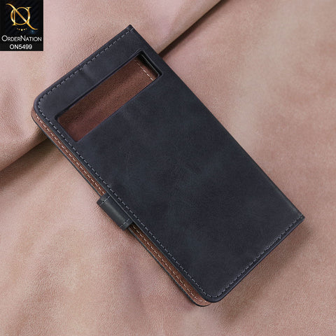 Google Pixel 6a Cover - Blue -  Premium PU Leather Magnetic Flip Book Card Slots Wallet Soft Case