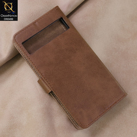 Google Pixel 7a Cover - Dark Brown -  Premium PU Leather Magnetic Flip Book Card Slots Wallet Soft Case