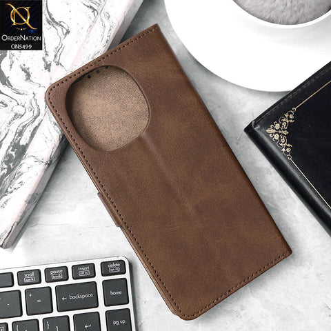 Tecno Spark Go 1 Cover - Dark Brown - Premium PU Leather Magnetic Flip Book Card Slots Wallet Soft Case