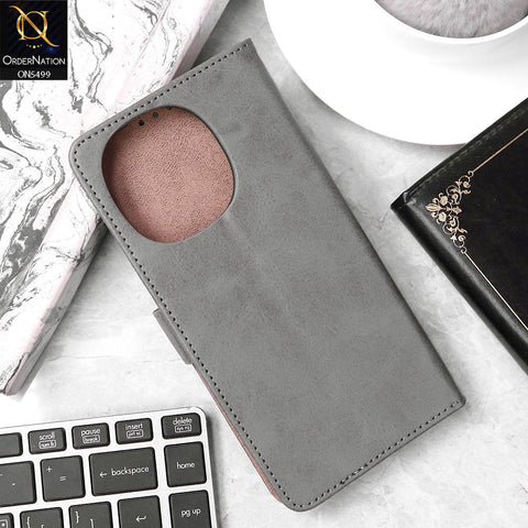 Tecno Pop 9 Cover - Gray - Premium PU Leather Magnetic Flip Book Card Slots Wallet Soft Case