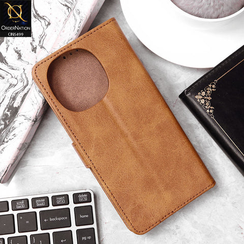 Tecno Spark Go 1 Cover - Light Brown - Premium PU Leather Magnetic Flip Book Card Slots Wallet Soft Case