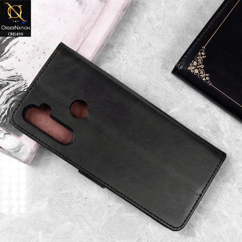 Realme 5 Cover - Black - Premium PU Leather Magnetic Flip Book Card Slots Wallet Soft Case