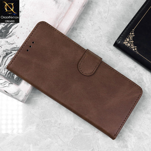 Realme 5i Cover - Dark Brown - Premium PU Leather Magnetic Flip Book Card Slots Wallet Soft Case