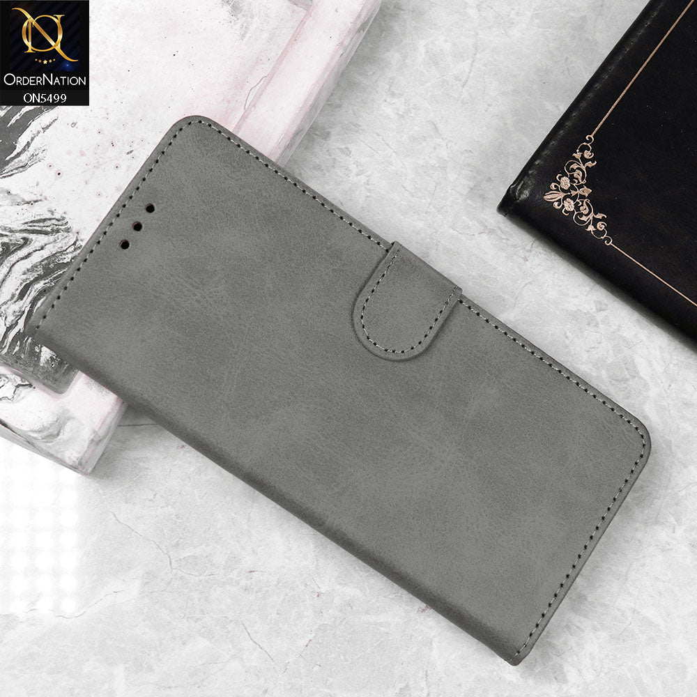 Realme 5s Cover - Gray - Premium PU Leather Magnetic Flip Book Card Slots Wallet Soft Case