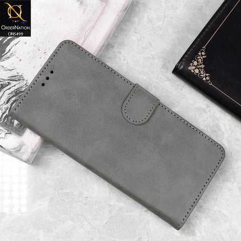 Realme 5s Cover - Gray - Premium PU Leather Magnetic Flip Book Card Slots Wallet Soft Case