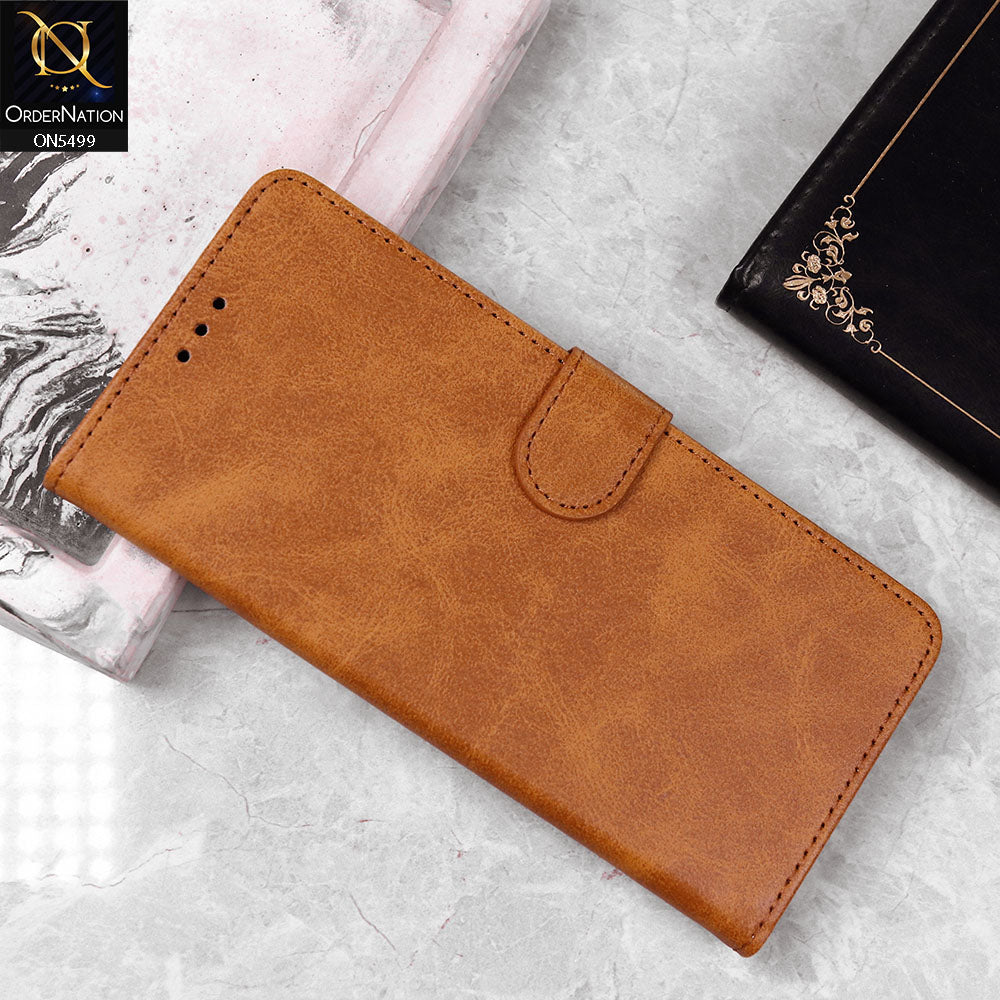Realme 6i Cover - Light Brown - Premium PU Leather Magnetic Flip Book Card Slots Wallet Soft Case