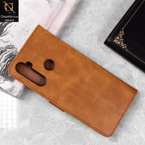 Realme 6i Cover - Light Brown - Premium PU Leather Magnetic Flip Book Card Slots Wallet Soft Case