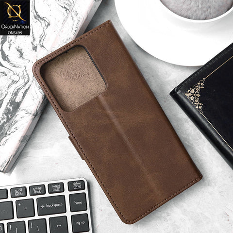Realme Narzo N61 Cover - Dark Brown - Premium PU Leather Magnetic Flip Book Card Slots Wallet Soft Case