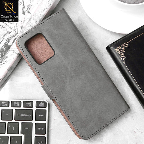 Realme 8i Cover - Gray - Premium PU Leather Magnetic Flip Book Card Slots Wallet Soft Case