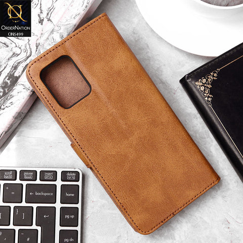 Realme Narzo N53 Cover - Light Brown - Premium PU Leather Magnetic Flip Book Card Slots Wallet Soft Case