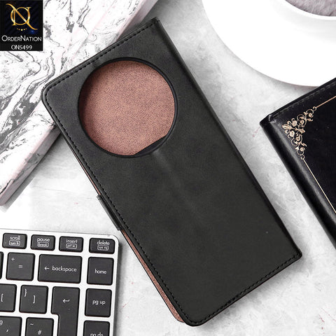Oppo Reno 12F 4G Cover - Black - Premium PU Leather Magnetic Flip Book Card Slots Wallet Soft Case