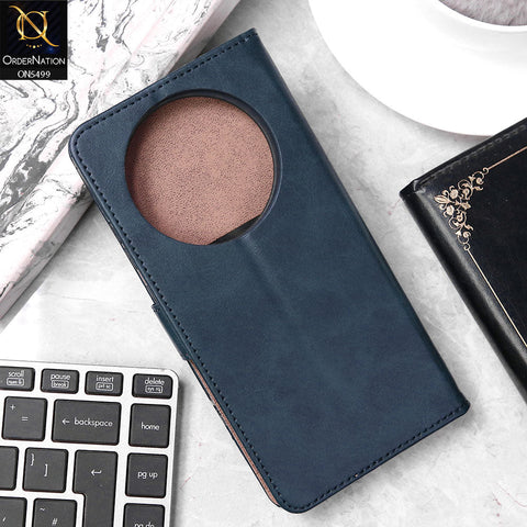 Oppo Reno 12F Cover - Blue - Premium PU Leather Magnetic Flip Book Card Slots Wallet Soft Case