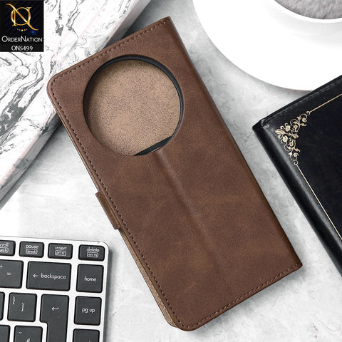 Oppo Reno 12F 4G Cover - Dark Brown - Premium PU Leather Magnetic Flip Book Card Slots Wallet Soft Case