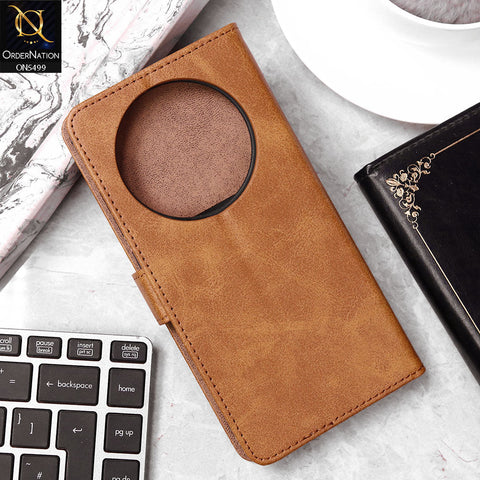 Oppo Reno 12F Cover - Light Brown - Premium PU Leather Magnetic Flip Book Card Slots Wallet Soft Case