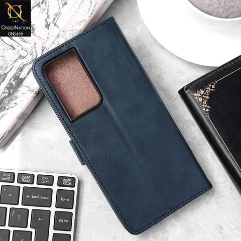 Samsung Galaxy S21 Ultra Cover - Blue - Premium PU Leather Magnetic Flip Book Card Slots Wallet Soft Case
