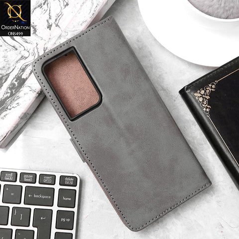 Samsung Galaxy S21 Ultra Cover - Gray - Premium PU Leather Magnetic Flip Book Card Slots Wallet Soft Case
