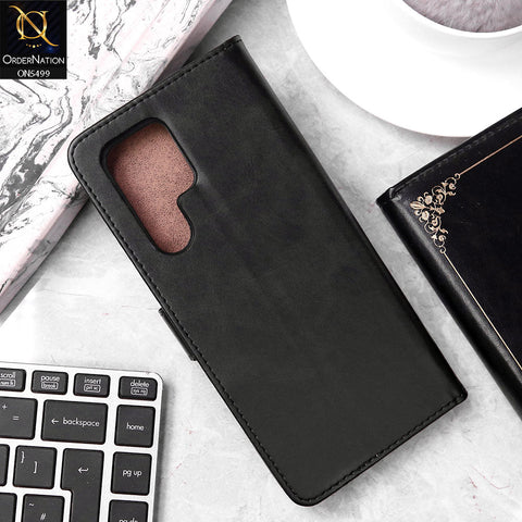Samsung Galaxy S22 Ultra Cover - Black - Premium PU Leather Magnetic Flip Book Card Slots Wallet Soft Case
