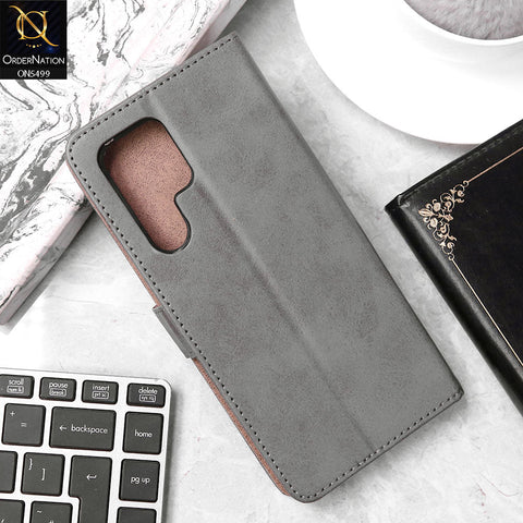 Samsung Galaxy S23 Ultra Cover - Gray - Premium PU Leather Magnetic Flip Book Card Slots Wallet Soft Case