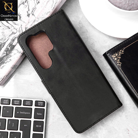 Samsung Galaxy S25 Ultra Cover - Black - Premium PU Leather Magnetic Flip Book Card Slots Wallet Soft Case