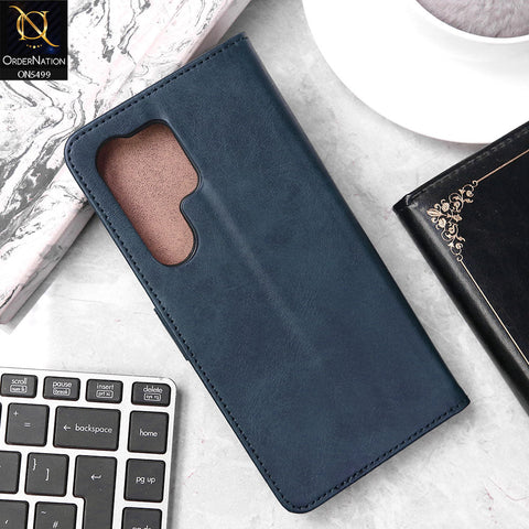 Samsung Galaxy S25 Ultra Cover - Blue - Premium PU Leather Magnetic Flip Book Card Slots Wallet Soft Case