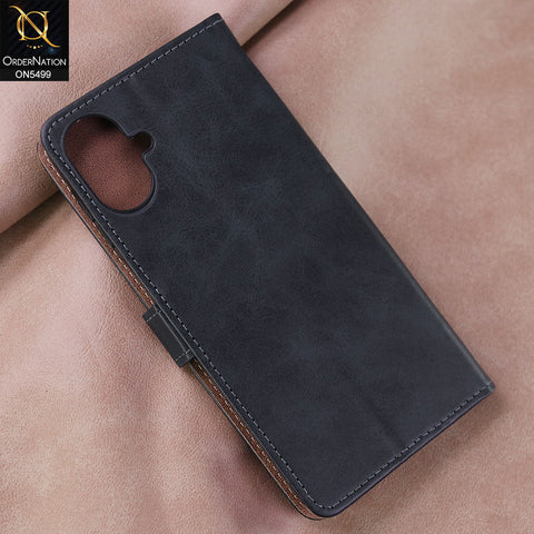 Samsung Galaxy F07 Cover - Blue -  Premium PU Leather Magnetic Flip Book Card Slots Wallet Soft Case