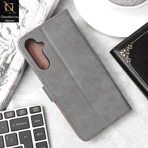 Samsung Galaxy A15 4G Cover - Gray - Premium PU Leather Magnetic Flip Book Card Slots Wallet Soft Case