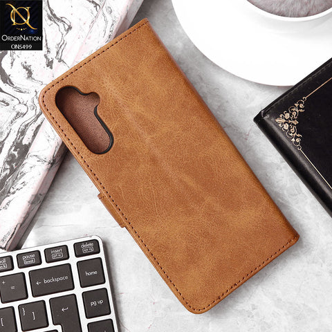 Samsung Galaxy A15 4G Cover - Light Brown - Premium PU Leather Magnetic Flip Book Card Slots Wallet Soft Case