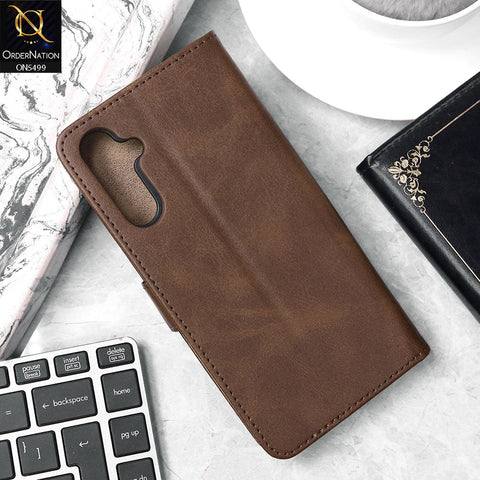 Samsung Galaxy A16 Cover - Dark Brown - Premium PU Leather Magnetic Flip Book Card Slots Wallet Soft Case