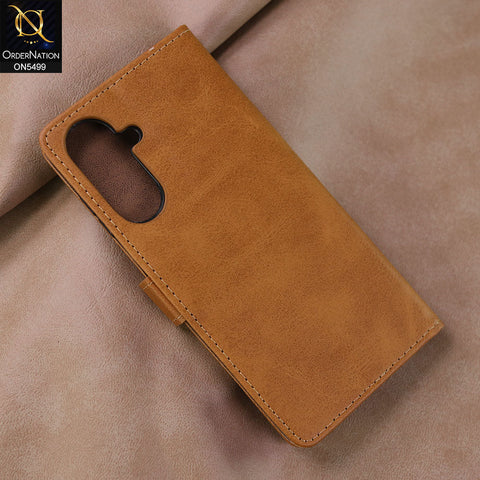 Samsung Galaxy M17 Cover - Light Brown -  Premium PU Leather Magnetic Flip Book Card Slots Wallet Soft Case