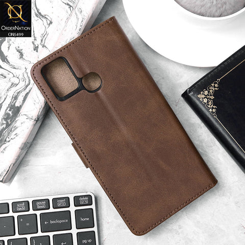 Infinix Smart 5 Cover - Dark Brown - Premium PU Leather Magnetic Flip Book Card Slots Wallet Soft Case