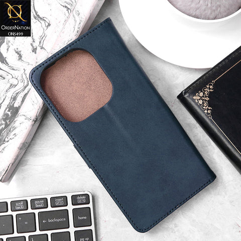 Infinix Smart 8 Cover - Blue - Premium PU Leather Magnetic Flip Book Card Slots Wallet Soft Case