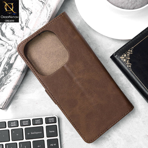 Infinix Hot 40i Cover - Dark Brown - Premium PU Leather Magnetic Flip Book Card Slots Wallet Soft Case
