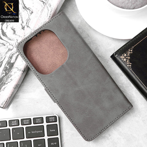 Infinix Hot 40i Cover - Gray - Premium PU Leather Magnetic Flip Book Card Slots Wallet Soft Case