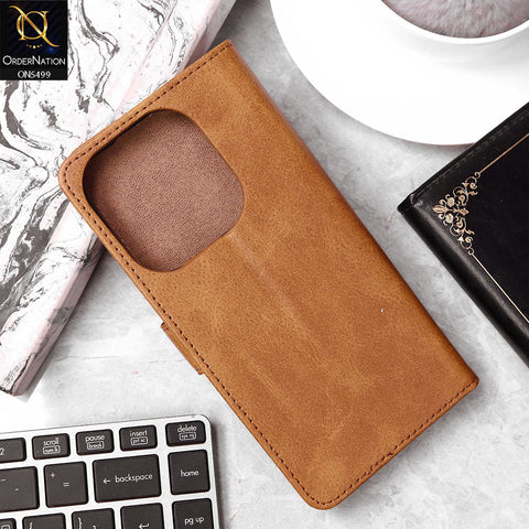 Tecno Spark Go 2024 Cover - Light Brown - Premium PU Leather Magnetic Flip Book Card Slots Wallet Soft Case