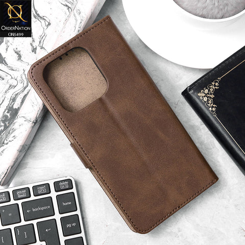 Infinix Hot 50i Cover - Dark Brown - Premium PU Leather Magnetic Flip Book Card Slots Wallet Soft Case